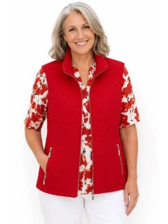 croft & barrow Jackets & Blazers - Croft & Barrow Vest Size XL Red Quilted Full-Zip Sleeveless Geometric Pattern